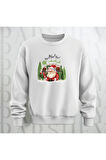 Noel Baba Ho Ho Ho! Baskılı Bisiklet Yaka Unisex Kalın Kumaş Oversize Sweatshirt 3 İplik Şardonlu