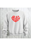 Stay Groovy Kalp Şekilli Baskılı Kalın Kumaş 3 İplik Oversize Unisex Bisiklet Yaka Sweatshirt