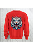 Tiger Baskılı Kalın Kumaş 3 İplik Şardonlu Oversize Unisex Bisiklet Yaka Sweatshirt