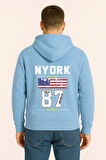NYORK 87 Baskılı Oversize Hoodie – Amerikan Bayraklı Brooklyn New York City Kapüşonlu Sweatshirt
