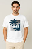 Erkek - Kadın %100 Pamuk Good Vibes Palmiye Desenli Baskılı Yarım Kollu Bisiklet Yaka T-Shirt