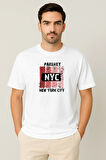 Erkek - Kadın %100 Pamuk New York City Parshey Baskılı Yarım Kollu Bisiklet Yaka T-Shirt