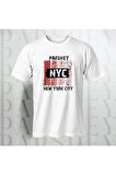Erkek - Kadın %100 Pamuk New York City Parshey Baskılı Yarım Kollu Bisiklet Yaka T-Shirt