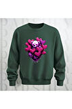 Love Teddy Deseni Baskılı Bisiklet Yaka Unisex Oversize Kalıp Sweatshirt 3 İplik Şardonlu