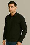 Regular Fit %100 Pamuk Polo Yaka Uzun Kollu Basic T-Shirt