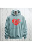 Stay Groovy Kalp Şekilli Baskılı Kapüşonlu Oversize Sweatshirt Hoodie Kalın Kumaş 3 İplik Şardonlu