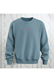 Unisex Rich Energy Yazı Baskılı Bisiklet Yaka Sweatshirt 3 İplik Şardonlu Oversize Kalıp