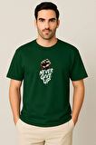 Erkek - Kadın Never Give Up Baskılı Unisex Yarım Kollu Bisiklet Yaka %100 Pamuk Oversize T-shirt