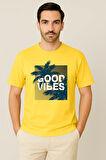 Erkek - Kadın %100 Pamuk Good Vibes Palmiye Desenli Baskılı Yarım Kollu Bisiklet Yaka T-Shirt