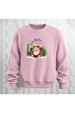 Noel Baba Ho Ho Ho! Baskılı Bisiklet Yaka Unisex Kalın Kumaş Oversize Sweatshirt 3 İplik Şardonlu