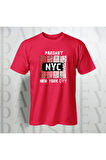 Erkek - Kadın %100 Pamuk New York City Parshey Baskılı Yarım Kollu Bisiklet Yaka T-Shirt
