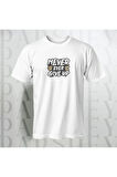 Never Give Up Göğüs Baskılı Unisex Yarım Kollu Bisiklet Yaka %100 Pamuk Oversize T-shirt