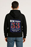 Unisex Oversize Hoodie – New York 53 Baskılı Kapüşonlu Sweatshirt