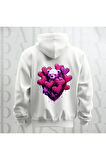 Love Teddy Deseni Baskılı Kapüşonlu Sweatshirt Hoodie Yünlü Kalın Kumaş 3 İplik Şardonlu