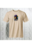 Erkek - Kadın Unisex Graffiti Maymun Baskılı Yarım Kollu Bisiklet Yaka %100 Pamuk Oversize T-shirt