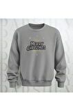 Mutlu Noeller Desenli Bisiklet Yaka Unisex Oversize Kalın Kumaş Sweatshirt 3 İplik Şardonlu