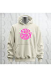 Stay Groovy Göğüs Baskılı Kapüşonlu Unisex Sweatshirt Hoodie Kalın Kumaş 3 İplik Şardonlu
