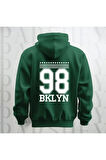 98 Brooklyn Baskılı Kapüşonlu Sweatshirt Hoodie Yünlü Kalın Kumaş 3 İplik Şardonlu