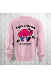 Life's a Circus Baskılı Kalın Kumaş 3 İplik Şardonlu Oversize Bisiklet Yaka Sweatshirt