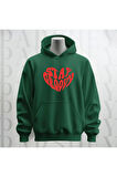 Stay Groovy Kalp Şekilli Baskılı Kapüşonlu Oversize Sweatshirt Hoodie Kalın Kumaş 3 İplik Şardonlu