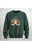 Noel Baba Ho Ho Ho! Baskılı Bisiklet Yaka Unisex Kalın Kumaş Oversize Sweatshirt 3 İplik Şardonlu