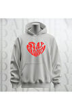 Stay Groovy Kalp Şekilli Baskılı Kapüşonlu Oversize Sweatshirt Hoodie Kalın Kumaş 3 İplik Şardonlu