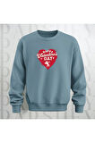Happy Valentine's Day Kalp Desenli Oversize Bisiklet Yaka Sweatshirt 3 İplik Şardonlu