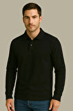 Regular Fit %100 Pamuk Polo Yaka Uzun Kollu Basic T-Shirt