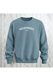 California Baskılı Unisex Bisiklet Yaka Sweatshirt Kalın Kumaş 3 İplik