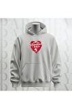 Happy Valentine's Day Kalp Desenli Kapüşonlu Oversize Sweatshirt Hoodie Kalın Kumaş 3 İplik Şardonlu