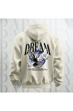 Dream Kanatlı Kuş Sırt Baskılı Kapüşonlu Oversize Sweatshirt Hoodie Kalın Kumaş 3 İplik Şardonlu