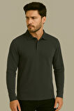 Regular Fit %100 Pamuk Polo Yaka Uzun Kollu Basic T-Shirt