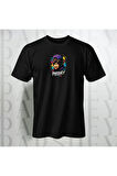 Erkek - Kadın Unisex Graffiti Maymun Baskılı Yarım Kollu Bisiklet Yaka %100 Pamuk Oversize T-shirt
