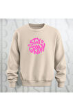 Stay Groovy Göğüs Baskılı Kalın Kumaş 3 İplik Şardonlu Oversize Unisex Bisiklet Yaka Sweatshirt
