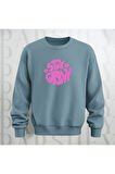 Stay Groovy Göğüs Baskılı Kalın Kumaş 3 İplik Şardonlu Oversize Unisex Bisiklet Yaka Sweatshirt