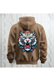 Tiger Büyük Sırt Baskılı Kapüşonlu Unisex Sweatshirt Hoodie Kalın Kumaş 3 İplik Şardonlu