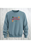 Merry Christmas Desenli Bisiklet Yaka Unisex Oversize Sweatshirt 3 İplik Şardonlu