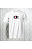 Erkek - Kadın Unisex HOPE Baskılı Yarım Kollu Bisiklet Yaka %100 Pamuk Oversize T-shirt