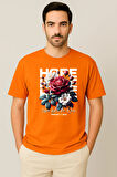 Erkek - Kadın %100 Pamuk Hope Gül Desenli Baskılı Yarım Kollu Bisiklet Yaka T-Shirt