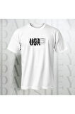 USA Yazı Baskılı Unisex Yarım Kollu Bisiklet Yaka %100 Pamuk Oversize T-shirt