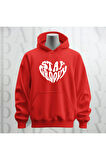 Stay Groovy Kalp Şekilli Baskılı Kapüşonlu Oversize Sweatshirt Hoodie Kalın Kumaş 3 İplik Şardonlu