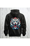 Tiger Büyük Sırt Baskılı Kapüşonlu Unisex Sweatshirt Hoodie Kalın Kumaş 3 İplik Şardonlu