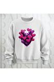 Love Teddy Deseni Baskılı Bisiklet Yaka Unisex Oversize Kalıp Sweatshirt 3 İplik Şardonlu
