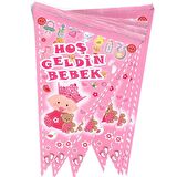 Hoşgeldin Bebek Temalı Üçgen Flama Bayrak Süs - Pembe