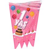 1 Yaş Temalı Üçgen Flama Bayrak Süs - Pembe 2