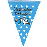 Hoşgeldin Bebeğim Temalı Üçgen Flama Bayrak Süs - Mavi
