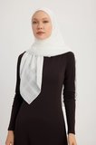 A25259 Jakarlı Simli Ekose Şifon Eşarp 120x120cm - Ekru