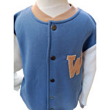 Erkek Çocuk Kolej Mont Mavi - Krem W Nakışlı Şardonlu Tam Kalıp