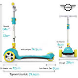 Lisanslı 3 Tekerlekli Katlanabilir Ayarlanabilir Işıklı 50 kg Taşıma Kapasiteli Scooter Yeşil