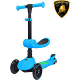 Lisanslı L5 2in1 Katlanabilir Oturaklı Işıklı 3 Tekerlekli Çocuk Scooter Mavi